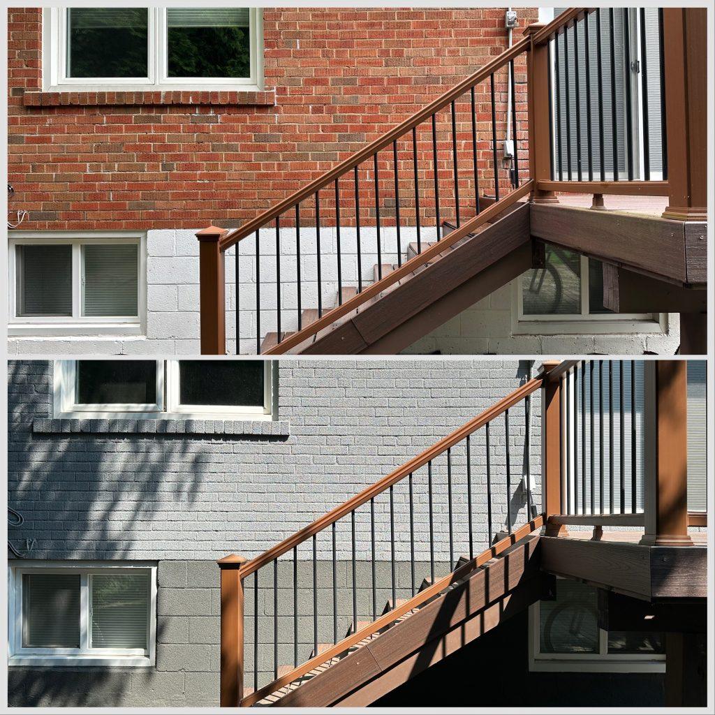 CorkShield over brick before and after - breathable cork spray